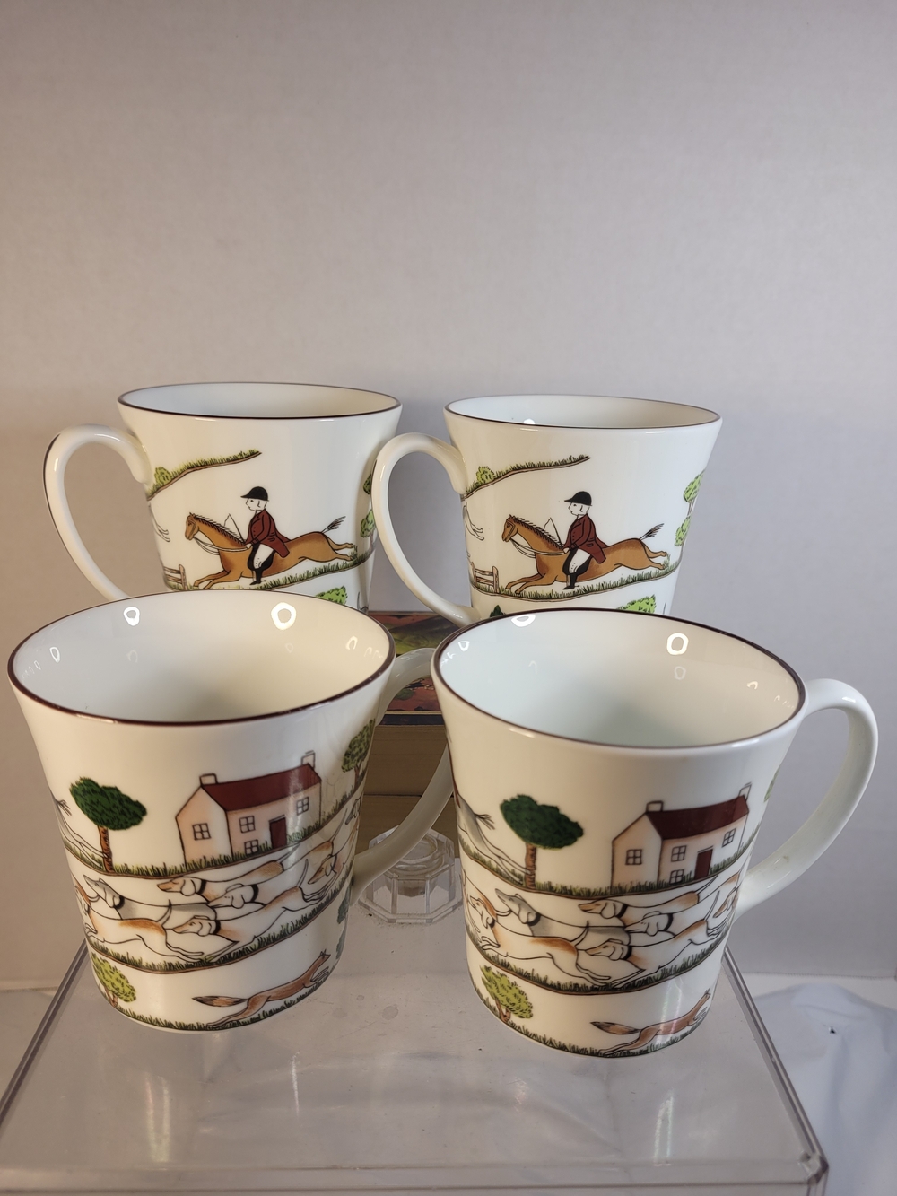 Coalport Equestrian Fox "Hunting Scene" Flared Mugs set Of 4 England